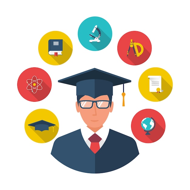 Graduate student Avatar student Student icon flat design style