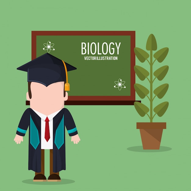 Graduate student biologie plant en schoolbord