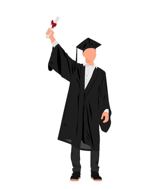 Graduate Student Illustration, Male High School Graduate In Mortarboard