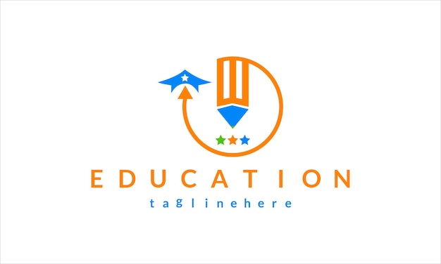 Vettore toga hat pencil per l'istruzione scolastica graduate university college academic campus logo design
