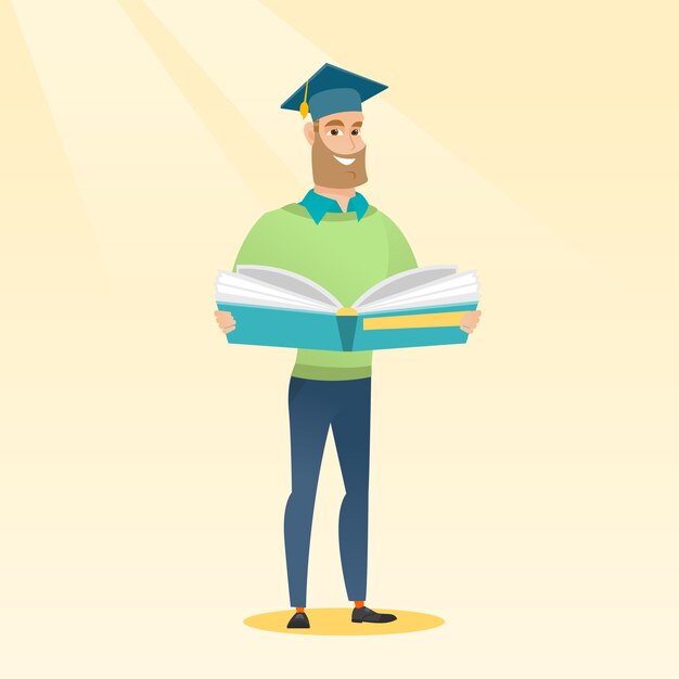 Vector graduate with book in hands vector illustration.