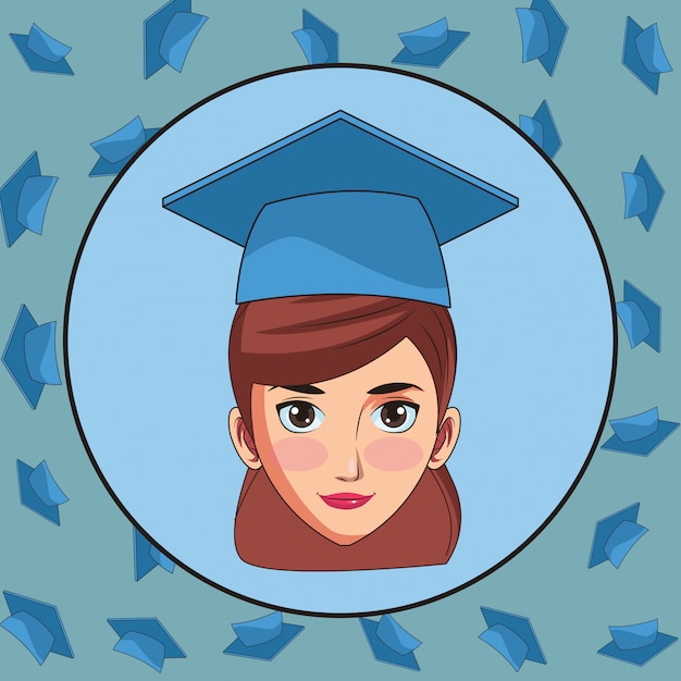 Vector graduate young woman cartoon