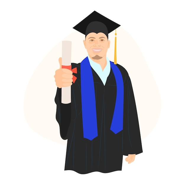 Vector graduated boy with diploma school graduation coat and cap