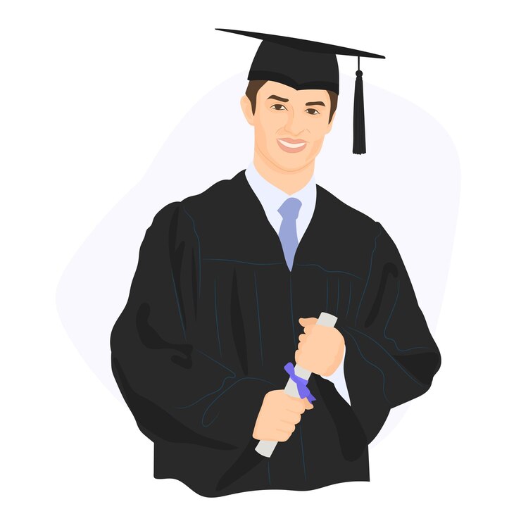 Vector graduated boy with diploma school graduation coat and cap