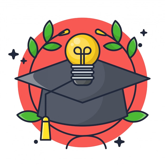 Vector graduated hat and education with lamp