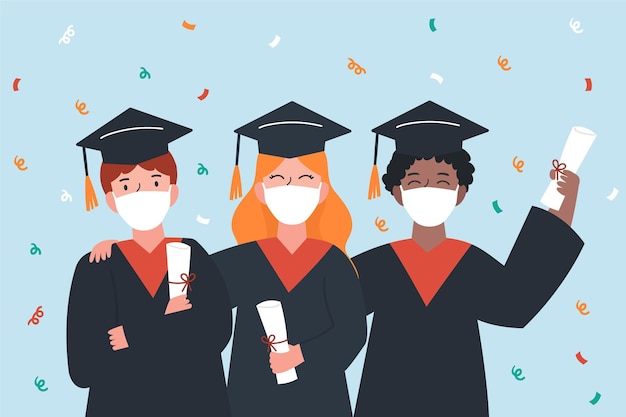 Graduates wearing mask