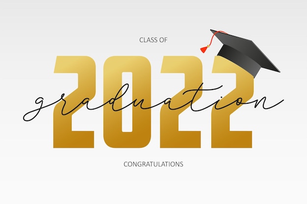Vettore modello di carta di laurea banner di classe 2022 con numeri d'oro e sparviere