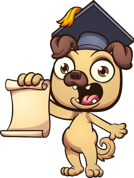 Graduating pug cartoon illustration