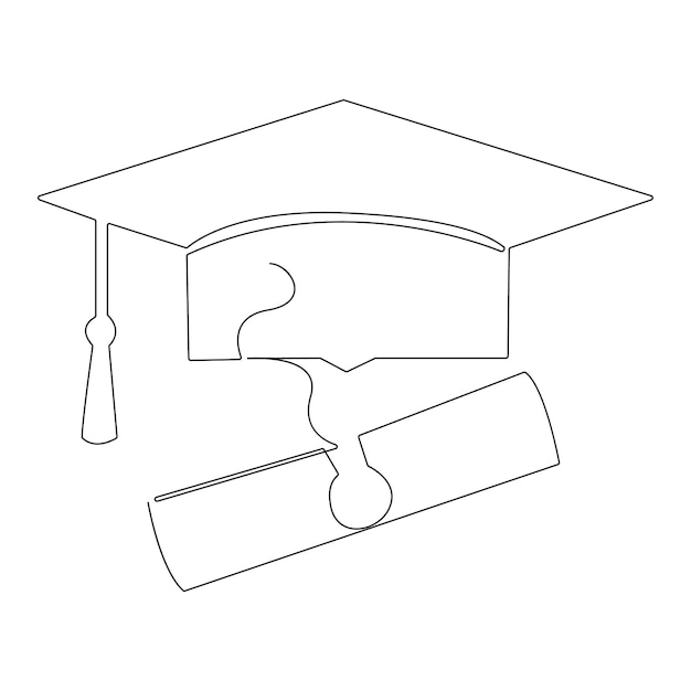 Graduation Cap Continuous one line drawing illustration art vector design