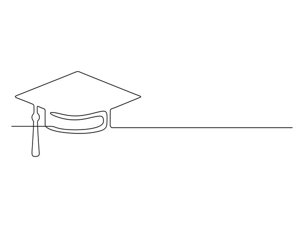 Graduation cap continuous single line drawing vector illustration