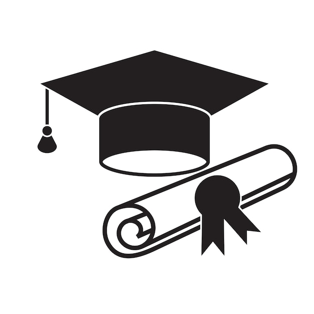 Graduation cap and diploma black web icon higher educational isolated symbol