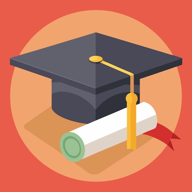 Graduation Cap and Diploma Vector Illustration Bright and Detailed