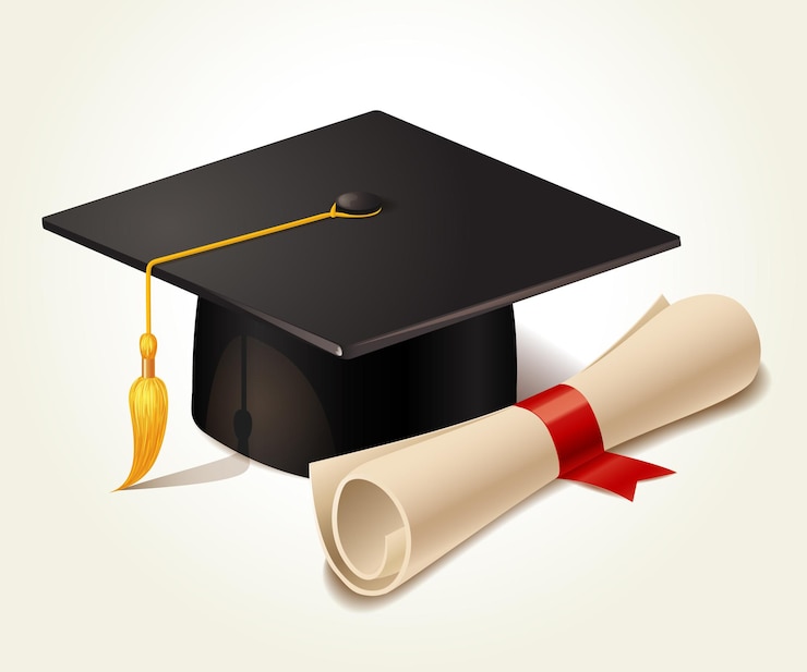 Vector graduation cap and diploma. vector illustration