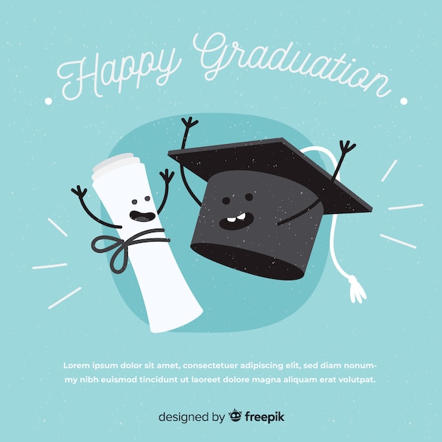 Graduation cap and diploma with flat design