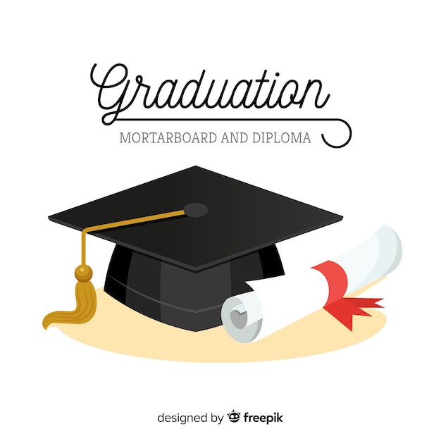 Graduation cap and diploma with flat design