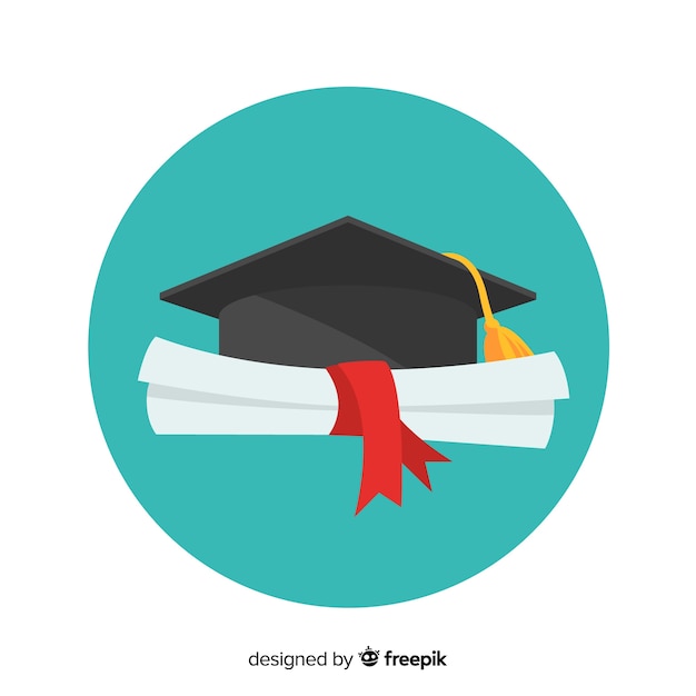 Vector graduation cap en diploma met plat ontwerp