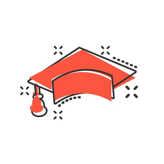 Graduation cap icon in comic style Education hat vector cartoon illustration on white isolated background University bachelor business concept splash effect