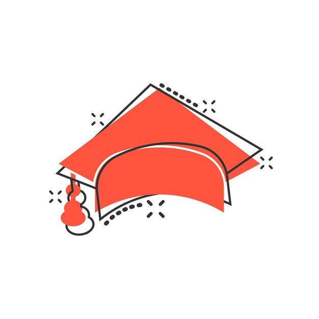 Vector graduation cap icon in comic style education hat vector cartoon illustration on white isolated background university bachelor business concept splash effect