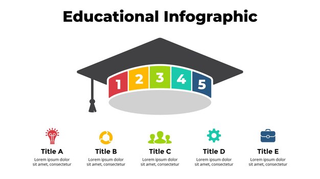 卒業帽のインフォグラフィック教育の概念ベクトルスライドテンプレートクリエイティブなイラスト
