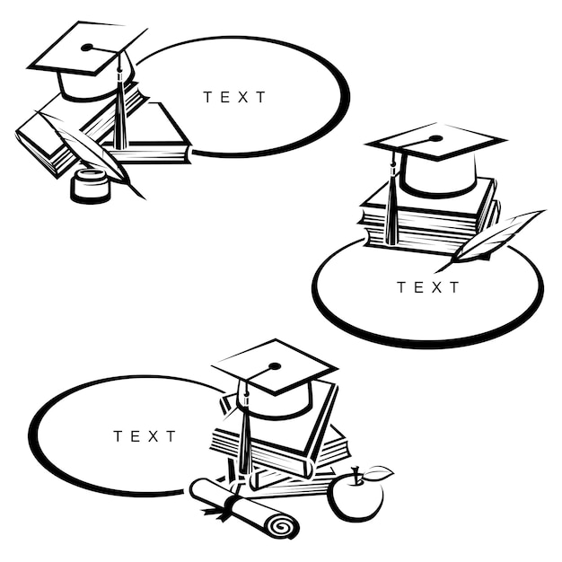 Vettore etichetta del cappuccio di graduazione e set di icone insieme di protezione di graduazione vector