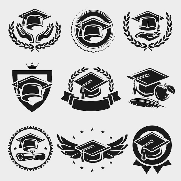 Graduation cap labels set Vector