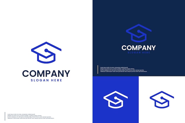 Modello di design del logo della graduation cap logo line art style