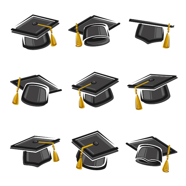 Vector graduation cap set collection icon graduation cap vector