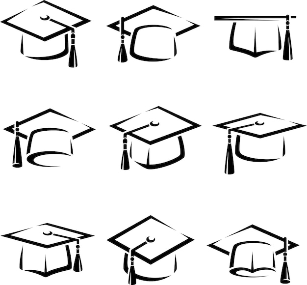 Graduation Cap Set Vector