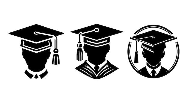 Vector graduation cap silhouette set