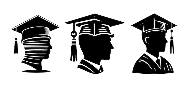 Vector graduation cap silhouette set