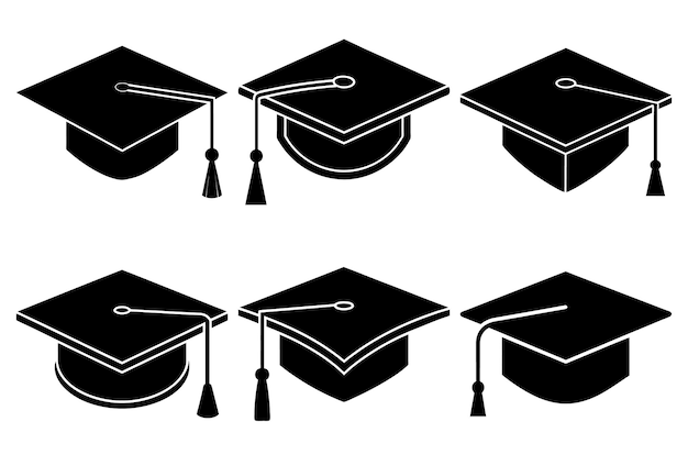 graduation cap silhouette vector icons