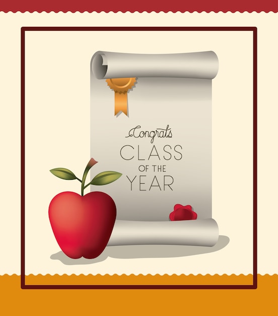 Graduation card with diploma and apple