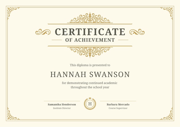 Graduation certificate education achievement vintage gold ornate success completion template vector
