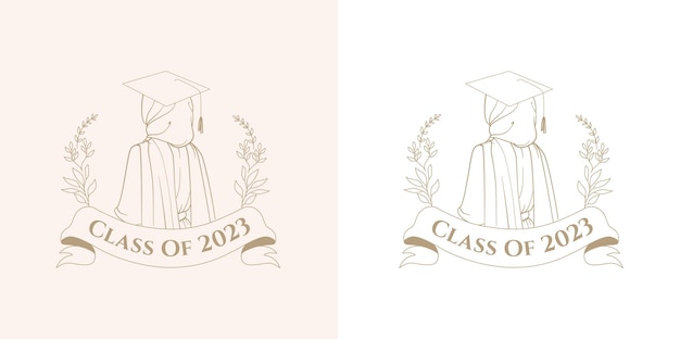 Graduation class of 2023 hijab woman character line art drawing
