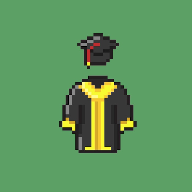 Graduation clothes set in pixel art style