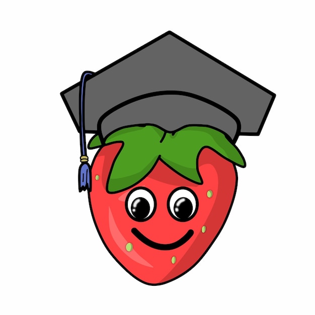 Graduation cute character strawberry vector template design illustration