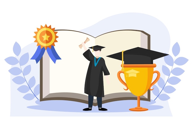 Vector graduation day flat design illustration