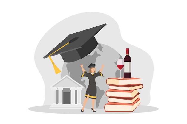 Vector graduation day flat design illustration