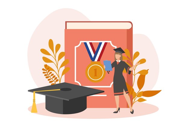 Vector graduation day flat design illustration