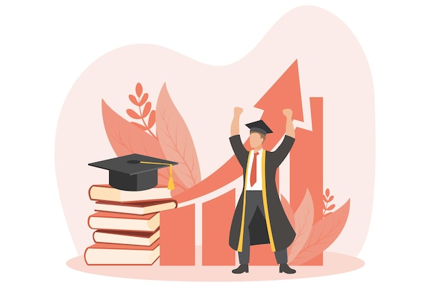 Vector graduation day flat design illustration