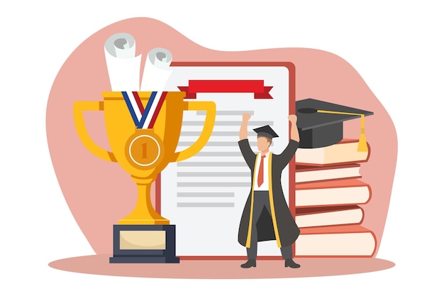 Vector graduation day flat design illustration