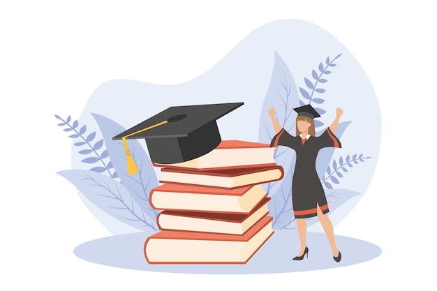 Vector graduation day flat design illustration