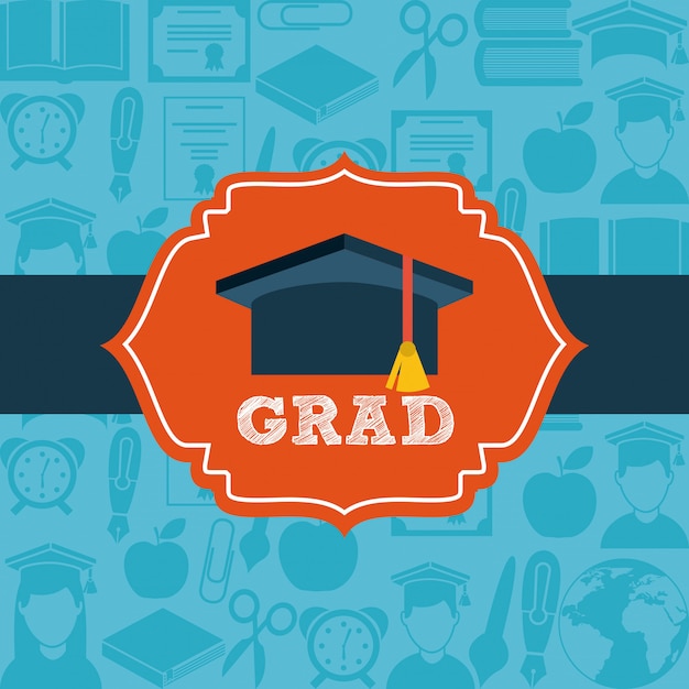 Graduation design over blue background vector illustration