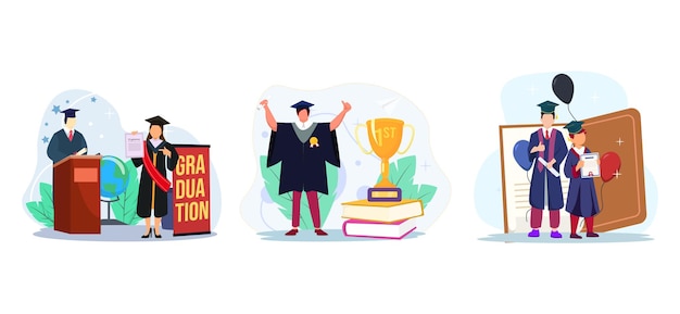 Graduation Diploma Campus Flat Bundle Design