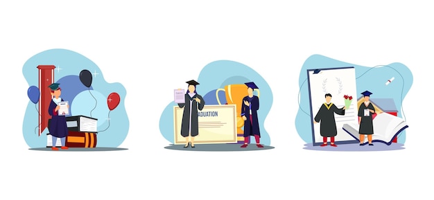 Vector graduation diploma flat bundle design