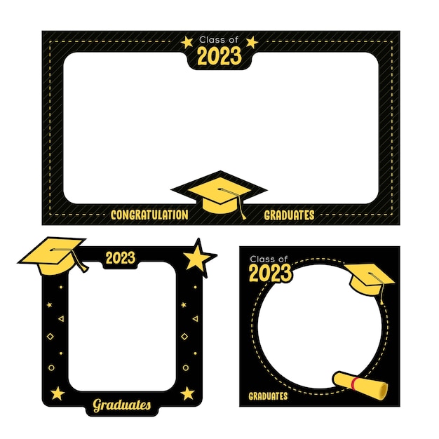 Vector graduation frames with academic caps photo booth props