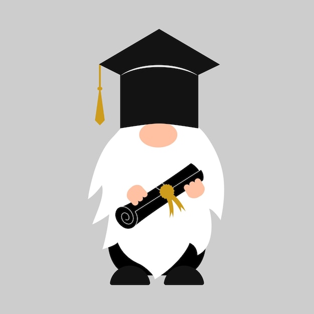 Graduation gnome wearing hat Senior graduate banner Vector template for poster greeting card label tshirt etc