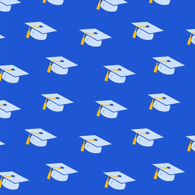 Graduation hat blue seamless pattern