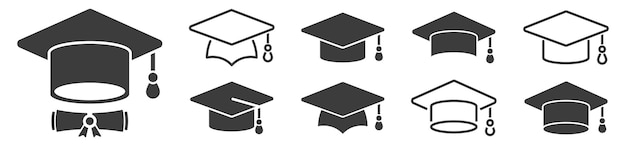 Icone del cappuccio del cappello di graduazione illustrazione vettoriale del cappuccio accademico