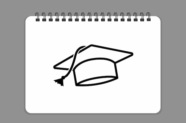 ベクトル スパイラル バインド ノート ページのシンプルな黒線イメージ ベクトル イラストに描かれた卒業の帽子